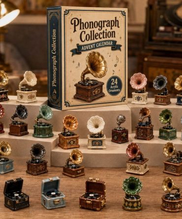 2026 Phonograph Collection 24-Day Retro Music Advent Calendar With Premium Acrylic Charms - Vintage Record Player Countdown Gift