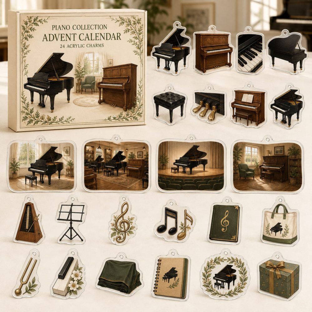 Piano Lover Advent Calendar — 24 Acrylic Music Charms Featuring Keys & Notes For Musicians , Holiday Collector Gift Set