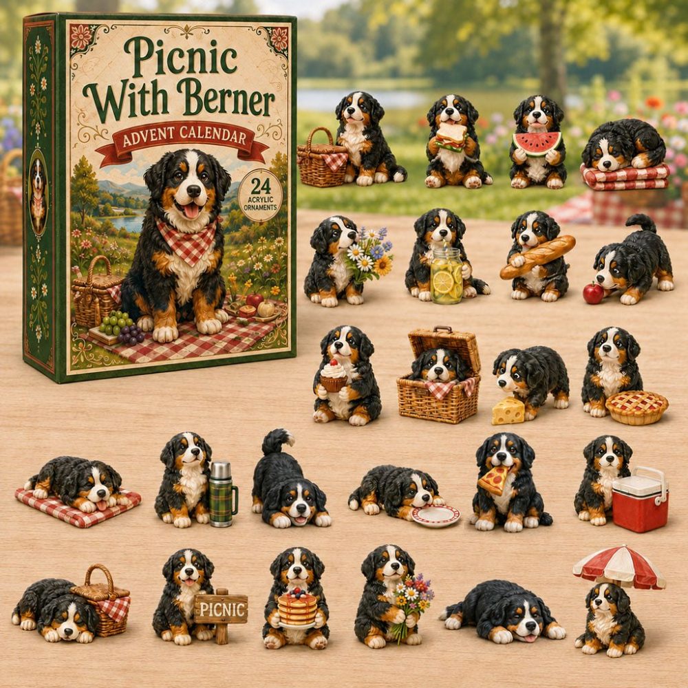 Picnic With Berner Advent Calendar 2026 — 24-Day Bernese Mountain Dog Picnic Charm Countdown , Cozy Gift For Dog & Outdoor Lovers