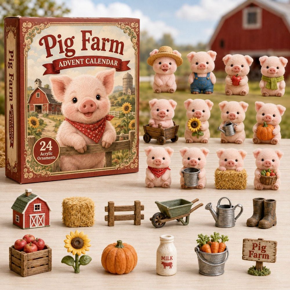 Pig Farm Advent Calendar 2026 - 24-Day Acrylic Charm Countdown With Barnyard Pig Figures, Perfect Stocking Stuffer
