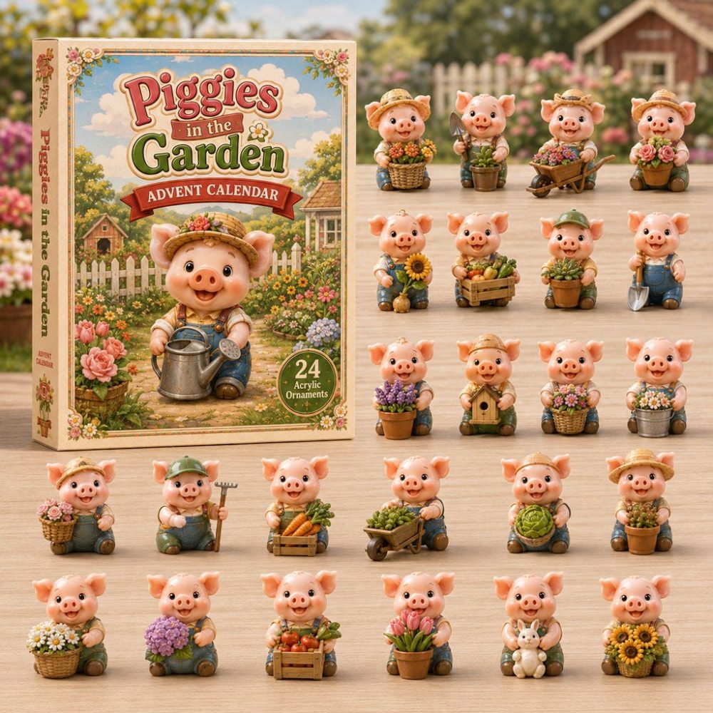 2026 Piggies In The Garden 24-Day Holiday Advent Calendar With Premium Acrylic Charms - Cute Farm Animal Countdown Gift