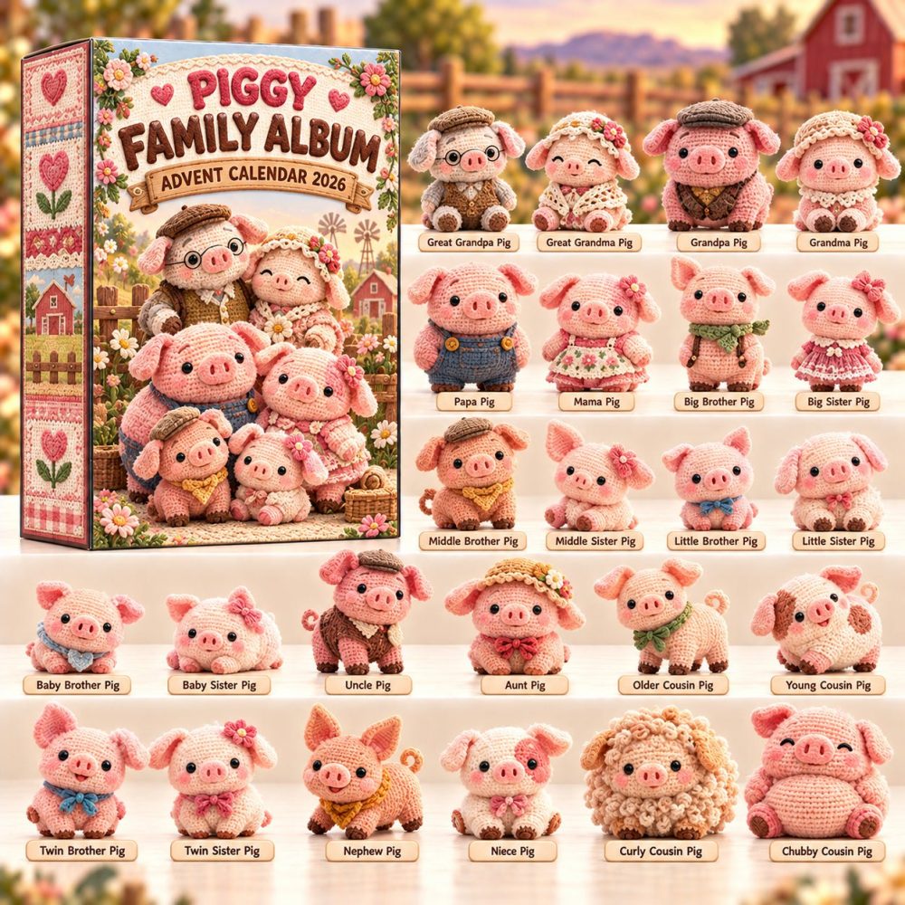 Piggy Family Album 2026 Advent Gift — 24 Family-Themed Pig Acrylic Charms & Memory Tokens, Heartwarming Holiday Countdown