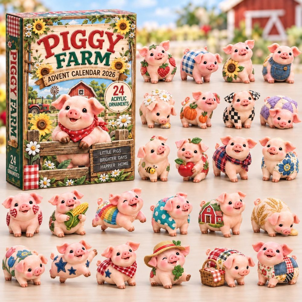 2026 Sunflower & Piggy Farm Holiday Advent Calendar - 24-Day Countdown With Acrylic Charms, Gift-Ready Farmhouse Decor