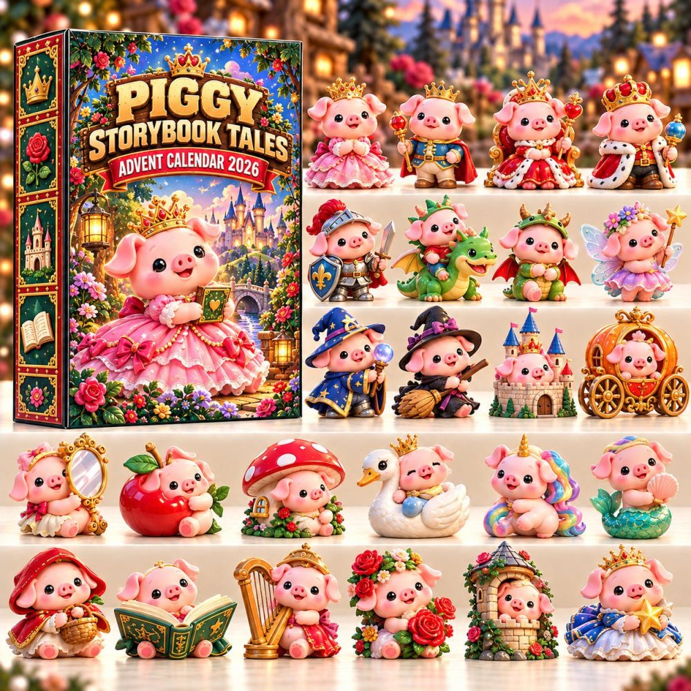 Piggy Storybook Tales 2026 Advent Set — 24 Story-Inspired Pig Acrylic Charms & Mini Figurines, Charming Holiday Gift For Readers