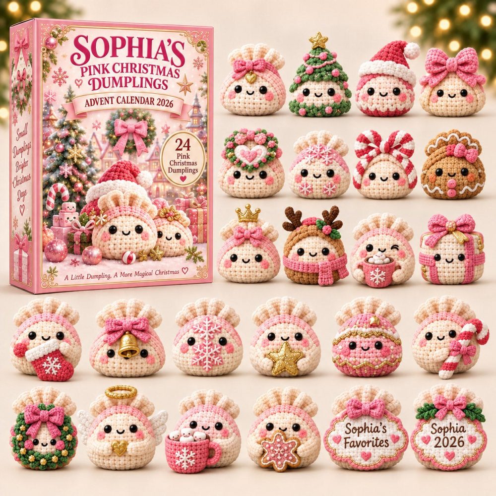 Pink Dumpling Christmas Advent Calendar 2026 — 24-Day Acrylic Charm Countdown, Cute Holiday Ornament Gift