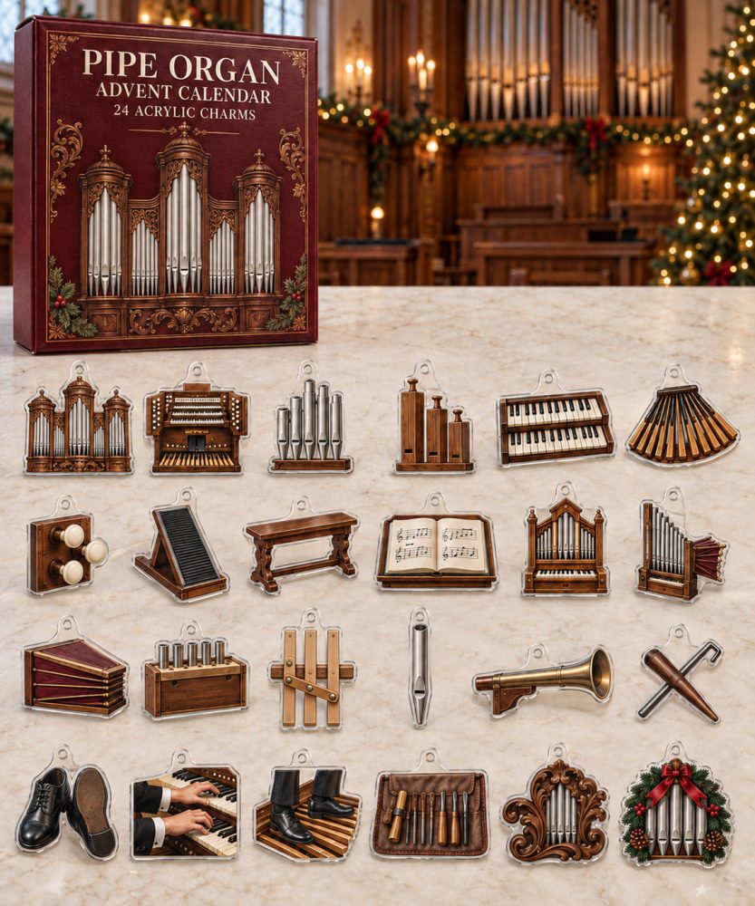 Pipe Organ 24-Day Musical Countdown - Vintage Instrument Acrylic Charm Set With 24 Pieces For Musicians, Music Lovers & Unique Holiday Gifts