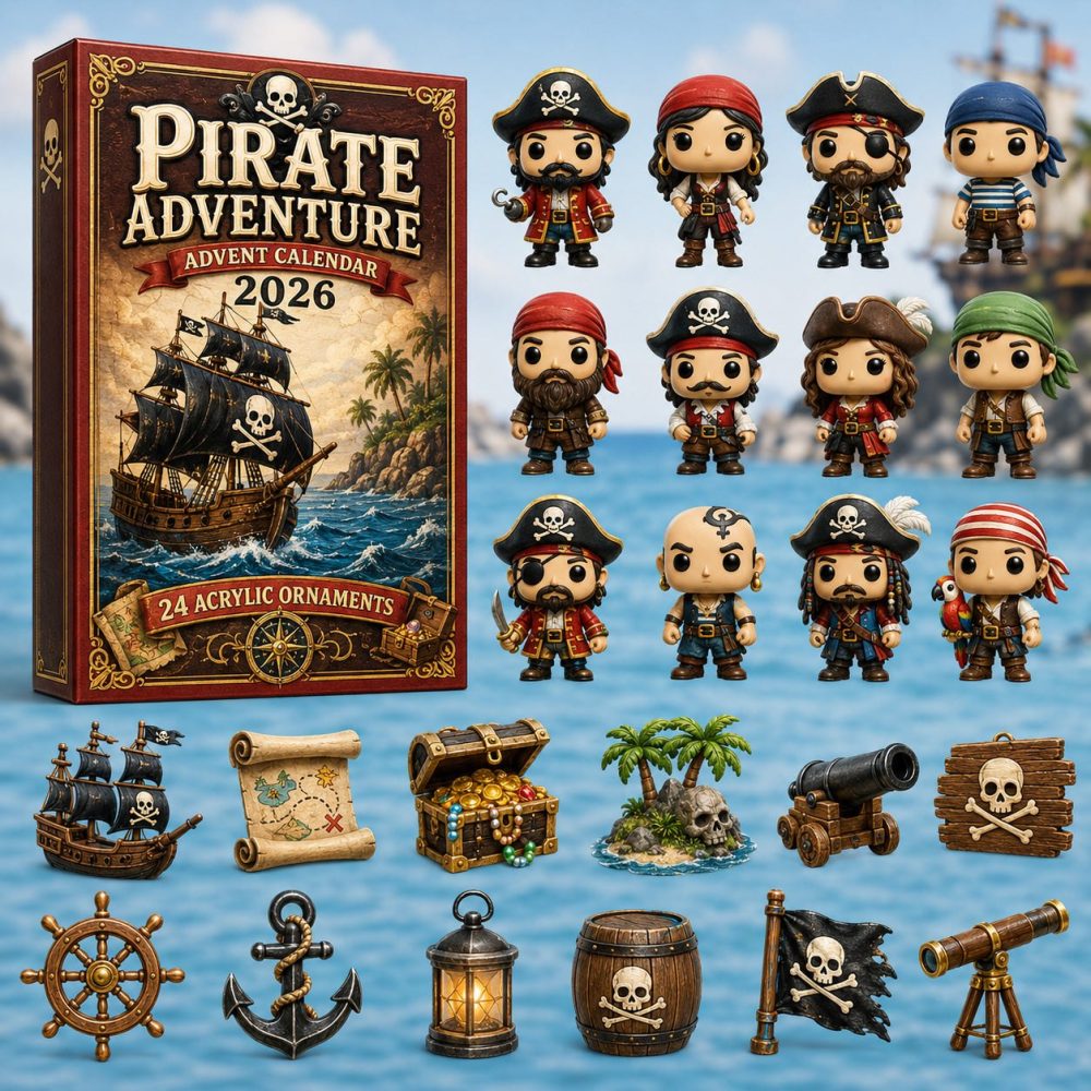 Pirate Adventure Advent Calendar 2026 - 24-Day Acrylic Charm Countdown With Map, Ships, And Pirate Characters