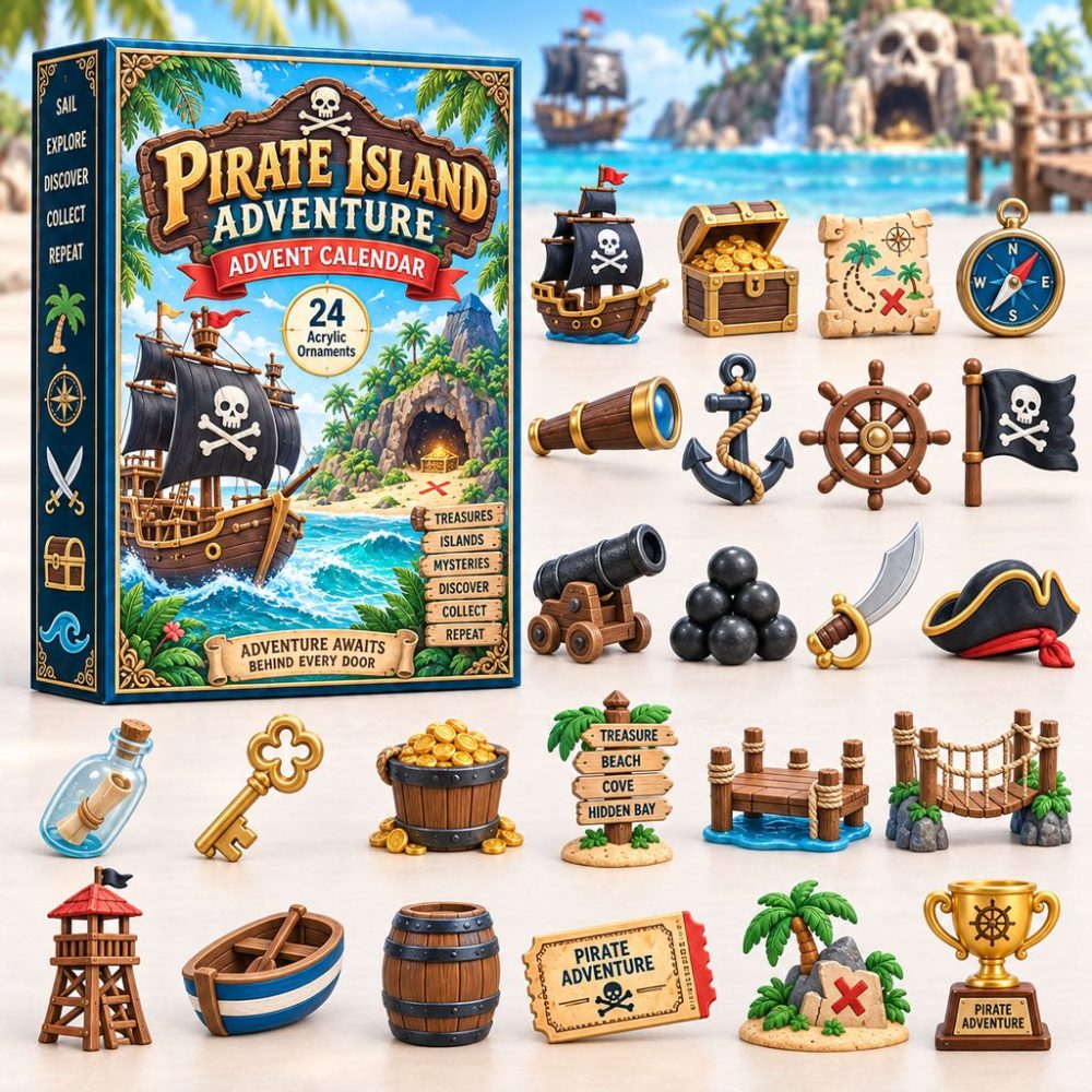 Pirate Island Holiday Countdown 2026 - 24 Treasure Acrylic Charms For Kids, Reusable Pirate-Themed Advent Gift & Decor