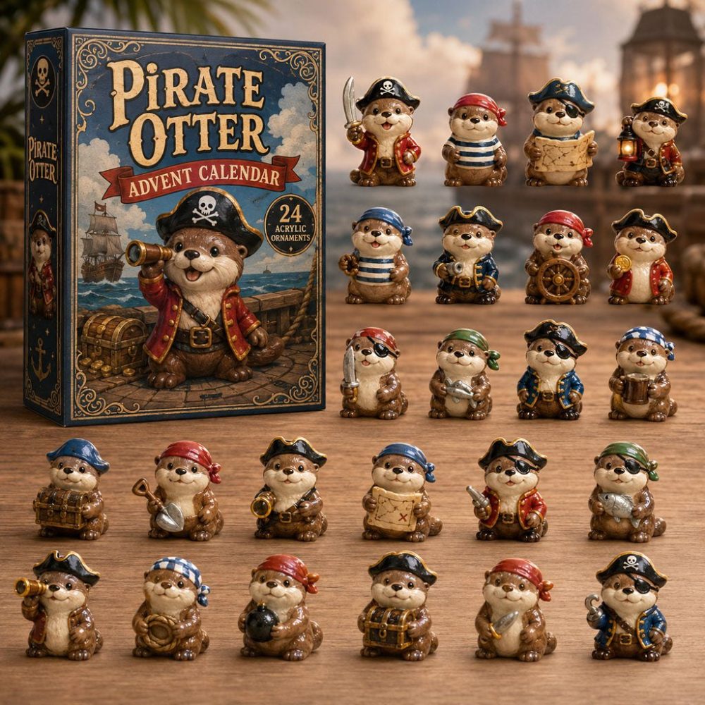 Pirate Otter 24-Day Treasure Countdown 2026 - Acrylic Charm Holiday Calendar, Nautical Otter Collectibles & Fun Gift For Kids