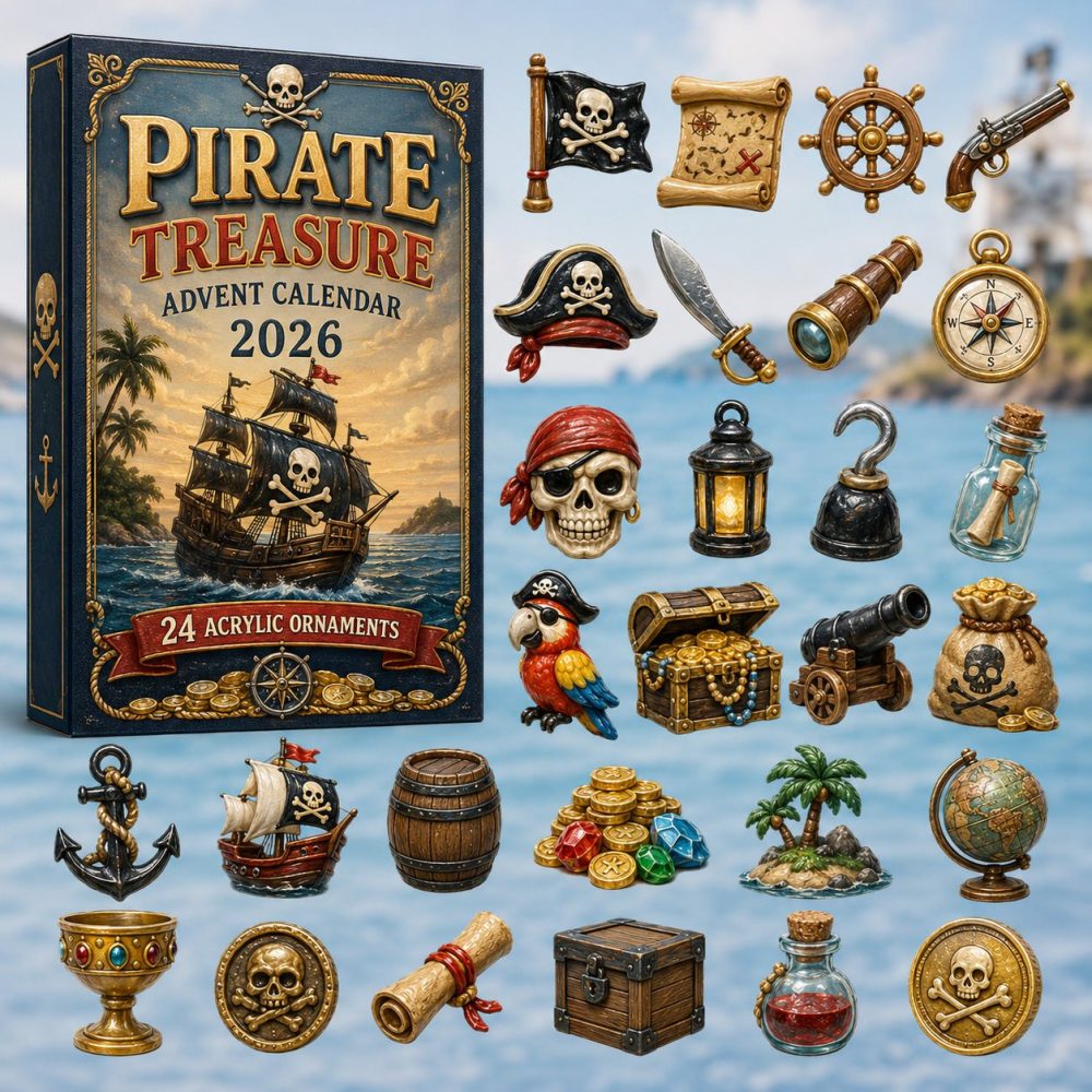 Pirate Treasure Advent Calendar 2026 - 24-Day Acrylic Charm Countdown With Mini Treasure & Pirate Icons, Gift Box
