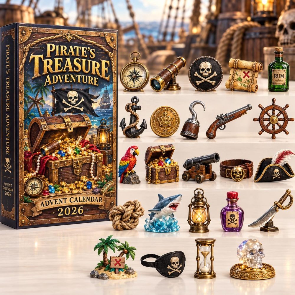 Pirate Treasure Adventure Advent Calendar 2026 — 24-Day Acrylic Charm Countdown, Treasure Map Ornaments & Kids Holiday Gift