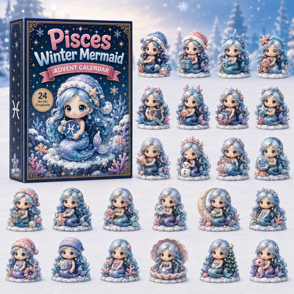 Pisces Winter Mermaid Zodiac Advent – 24-Day 2026 Acrylic Charm Countdown, Ocean Astrology Gift Calendar