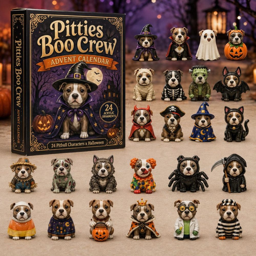 Pitties Boo Crew Halloween Countdown 2026 — 24-Day Spooky Pitbull Acrylic Charms Advent, Fun Seasonal Gift For Dog Fans