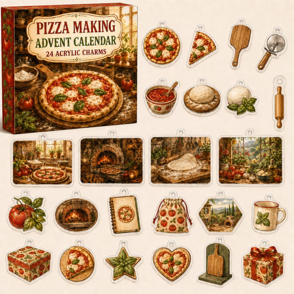 24-Day Pizza Making Charm Countdown: Fun Acrylic Cooking Charms Featuring Mini Pizzas, Tools & Ingredients — Perfect Gift For Foodies