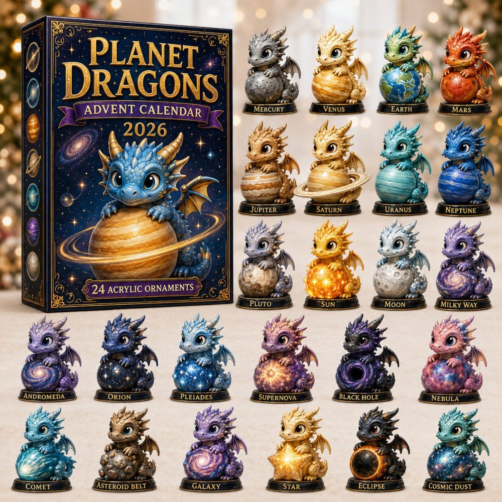 Planet Dragons Advent Calendar 2026 - 24-Day Acrylic Charm Countdown With Cosmic Dragon Collectibles, Gift-Ready