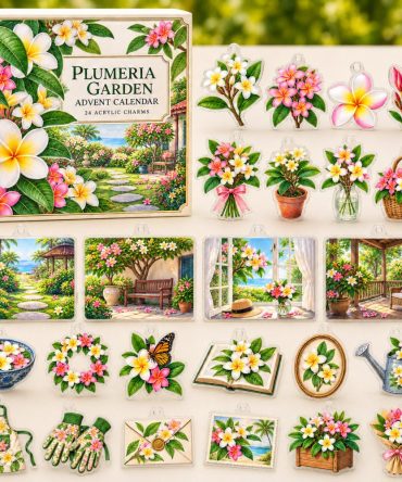 24-Day Acrylic Charm Countdown Featuring Plumeria Blooms — Tropical Flower Charm Set, Perfect Gift For Beach & Island Lovers