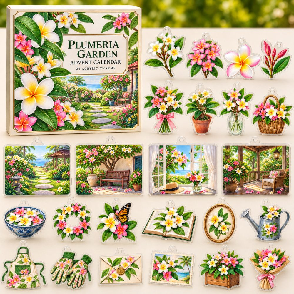 24-Day Acrylic Charm Countdown Featuring Plumeria Blooms — Tropical Flower Charm Set, Perfect Gift For Beach & Island Lovers