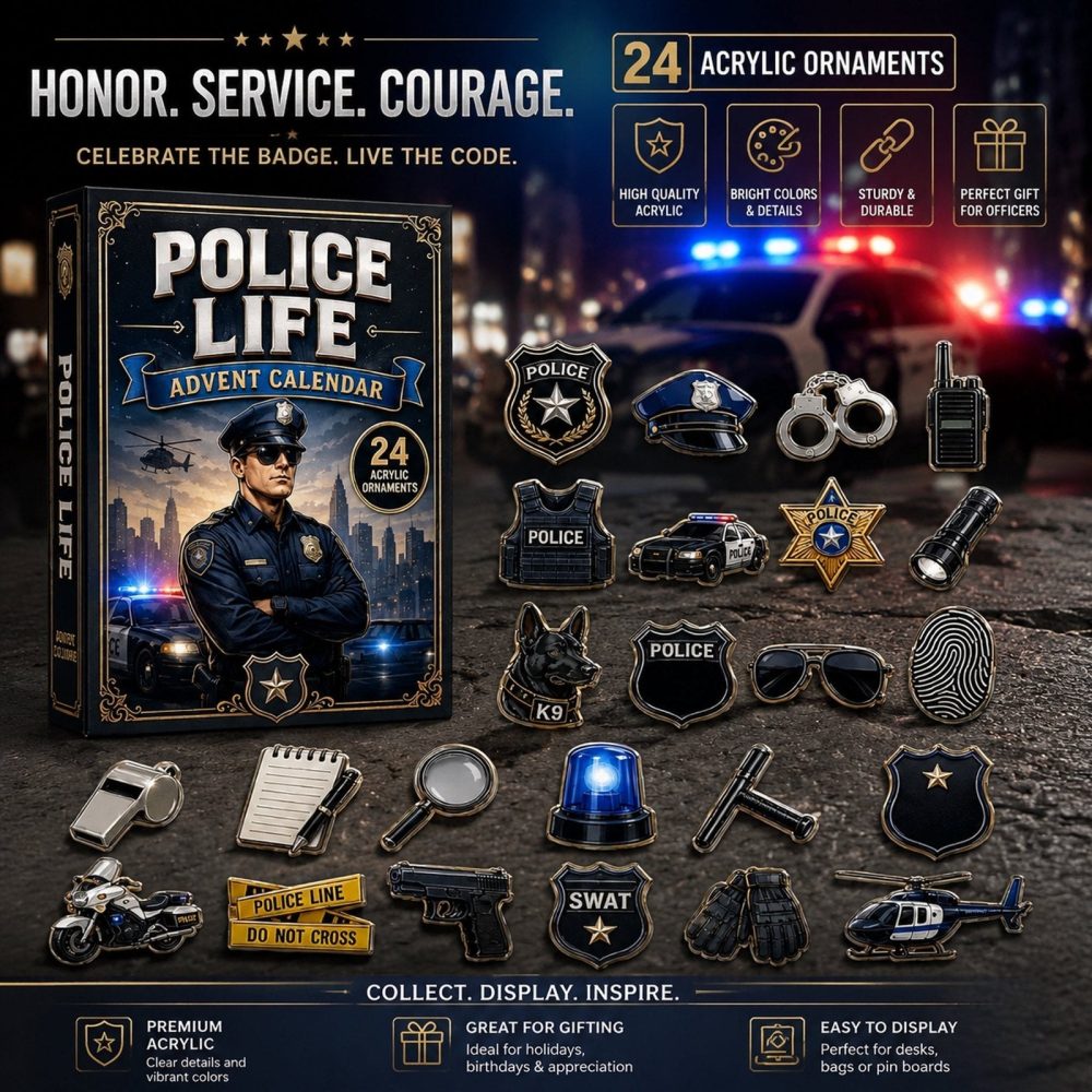 Police Courage Advent Calendar 2026 – 24-Day Honor & Appreciation Countdown With Acrylic Charms, Mini Badge Collectibles