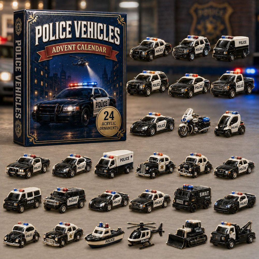 Police Vehicles Fleet Advent 2026 — 24-Day Night Scene Countdown With Collectible Acrylic Police Vehicle Charms