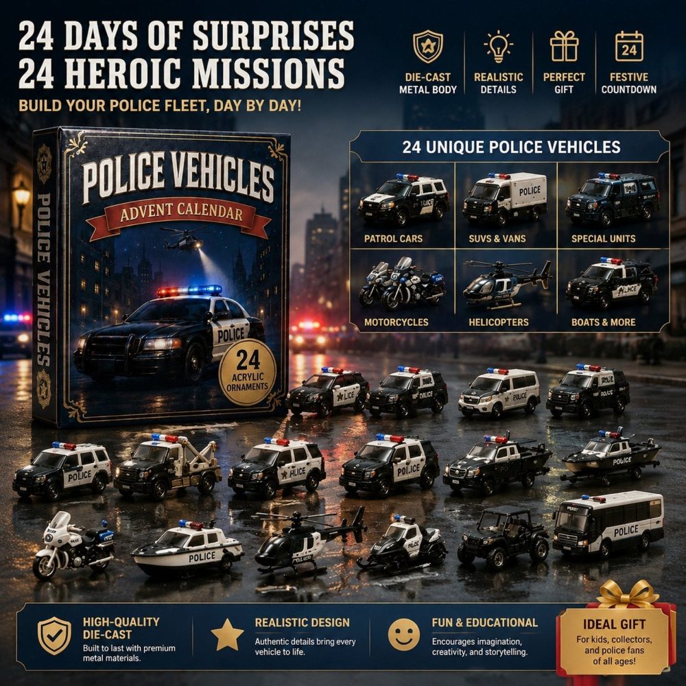 Police Vehicles Mission Charm Advent - 24 Acrylic Emergency Vehicle Charms Holiday Countdown Calendar, Gift For Officers 2026