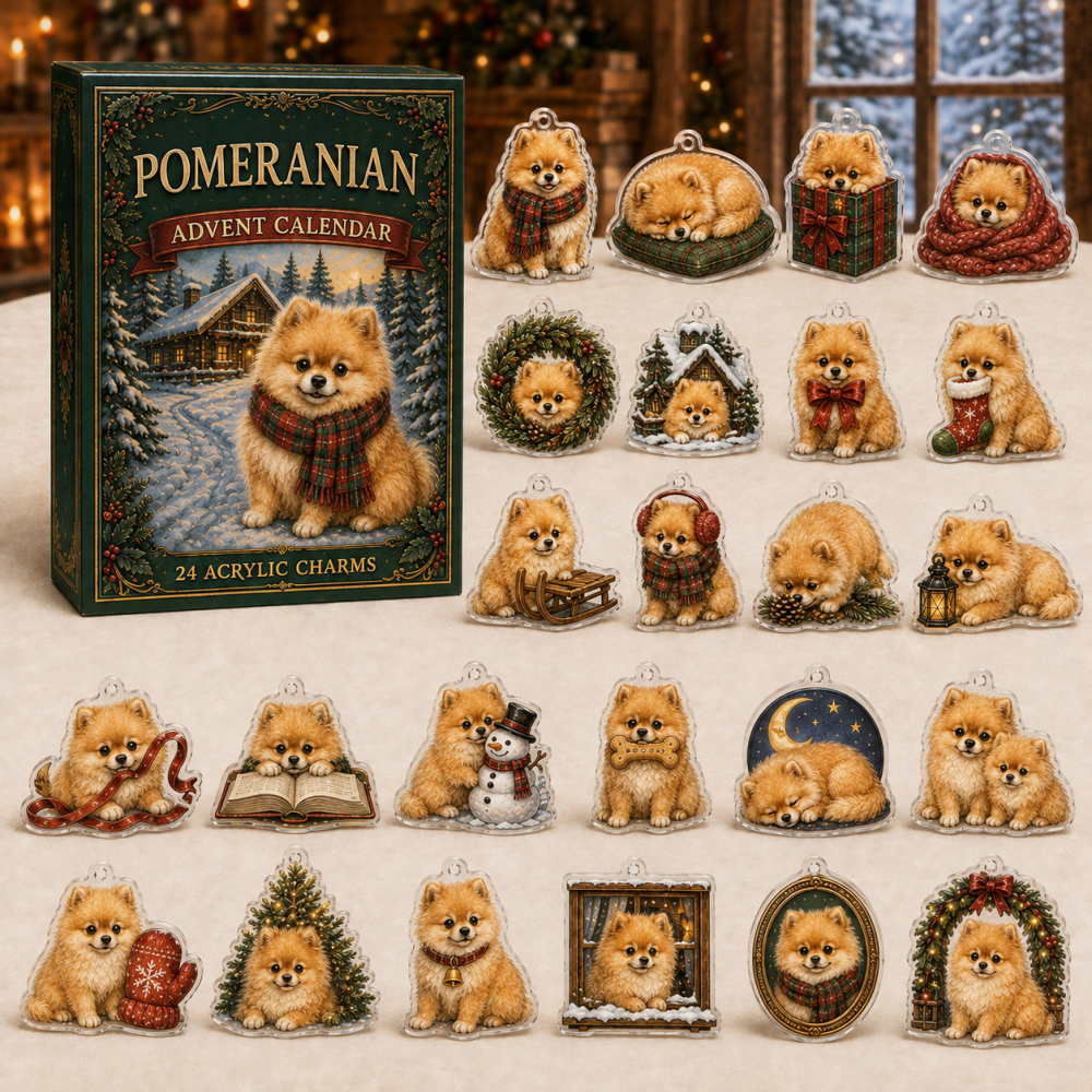 Pomeranian Holiday Countdown Calendar — 24 Fluffy Acrylic Charms, Festive 24-Day Gift Set For Pomeranian Fans And Collectors