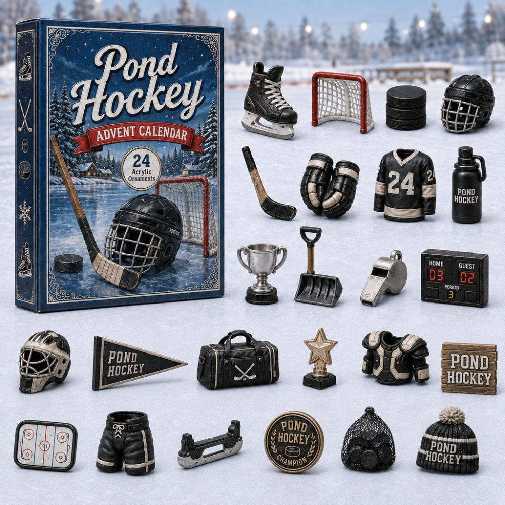 Pond Hockey Advent Calendar 2026 — 24-Day Winter Hockey Acrylic Charm Countdown , Outdoor Rink Gift For Fans & Players