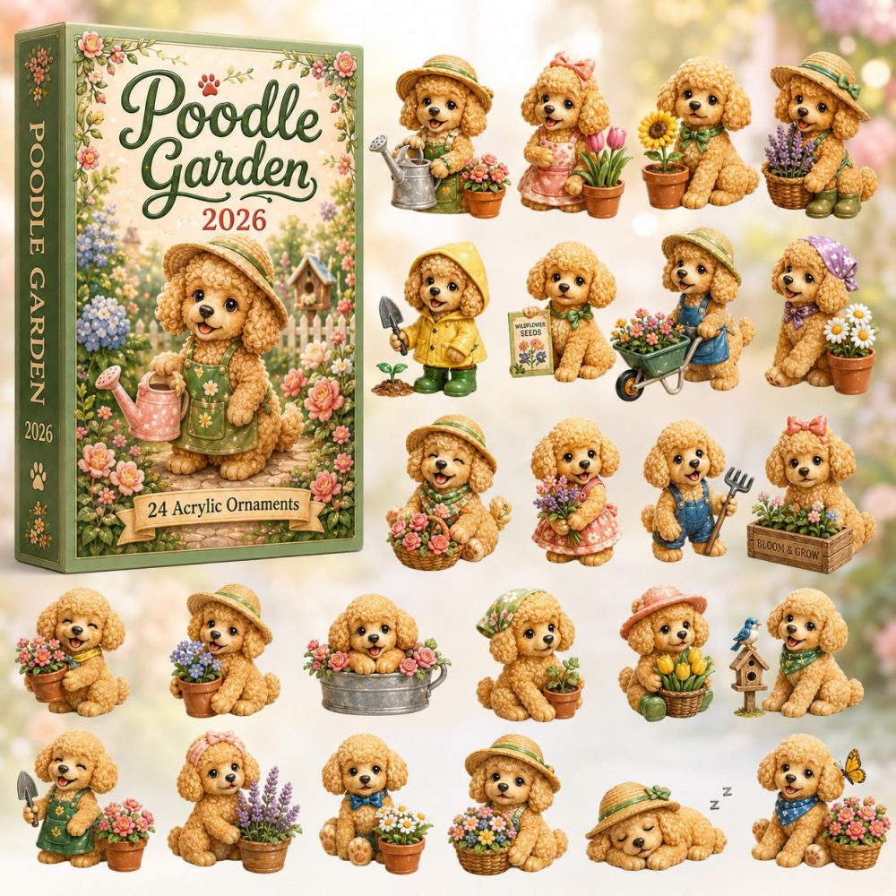 2026 Poodle Garden Holiday Countdown — 24-Day Acrylic Charm Advent Set, Lovely Gift For Dog & Garden Enthusiasts