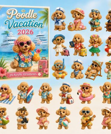 2026 Poodle Vacation Holiday Countdown — 24-Day Acrylic Charm Advent Set, Fun Travel-Themed Gift For Dog Fans