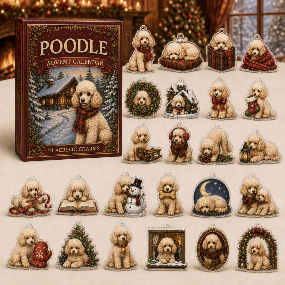 Poodle Holiday Countdown Calendar — 24 Stylish Acrylic Charms, Elegant 24-Day Gift Set For Poodle Owners And Dog Lovers