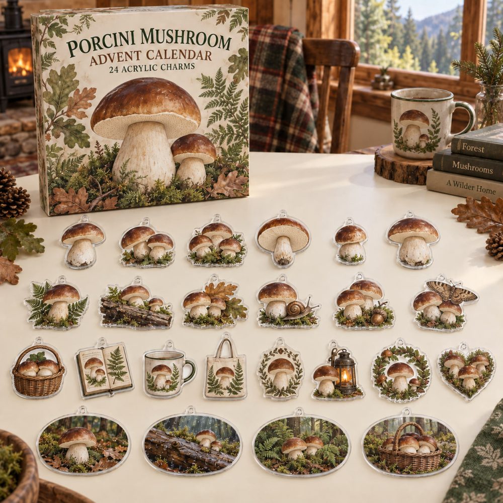 Collector'S 24-Day Porcini Mushroom Charm Countdown — 24 Acrylic Charms, Daily Mini Ornaments For Foodies, Gifts & Holiday Decor