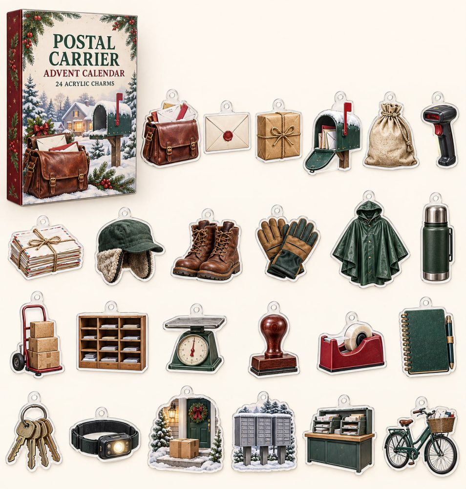 Postal Carrier 24-Piece Acrylic Charm Advent Calendar — Cute Mail Carrier Gift Countdown For Postage Fans & Holiday Stocking Stuffers