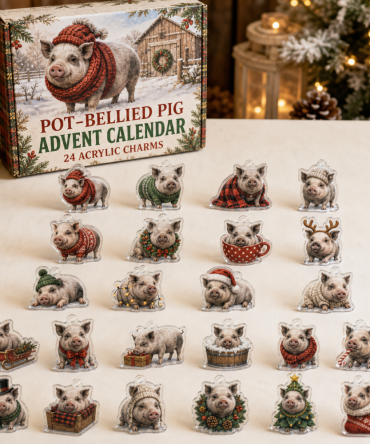 Pot-Bellied Pig Holiday Advent Calendar — 24 Acrylic Charms, Cute Farm Animal Gift & Stocking Stuffer For Pig Lovers