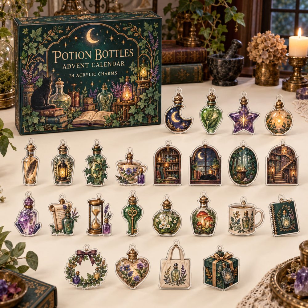 Potion Bottles Holiday Countdown 2026 - 24 Mini Acrylic Potion Charms, Reusable Wizard-Themed Advent Gift For Kids