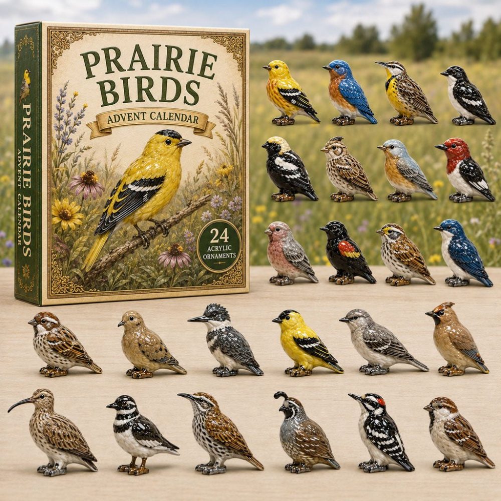 Prairie Birds Nature Advent Calendar – 24 Acrylic Charms 2026 Countdown, Birdwatching Gift & Collectible Set