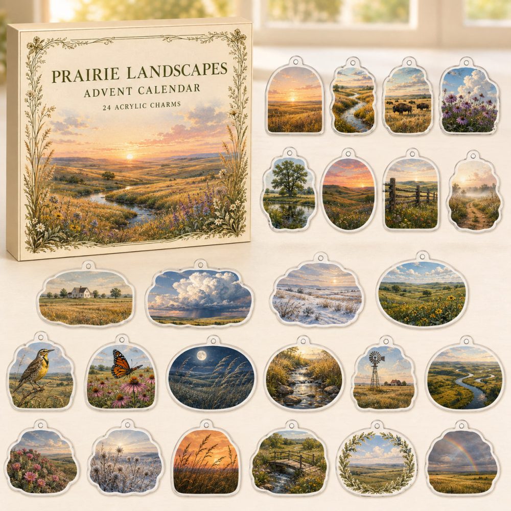 24-Day Prairie Landscape Charm Countdown — Acrylic Rustic Meadow Mini Charms For Nature Lovers & Gifts