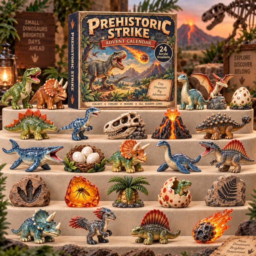 2026 Prehistoric Strike Dinosaur Advent Calendar — 24 Premium Acrylic Charms, Collectible Holiday Countdown Gift For Kids