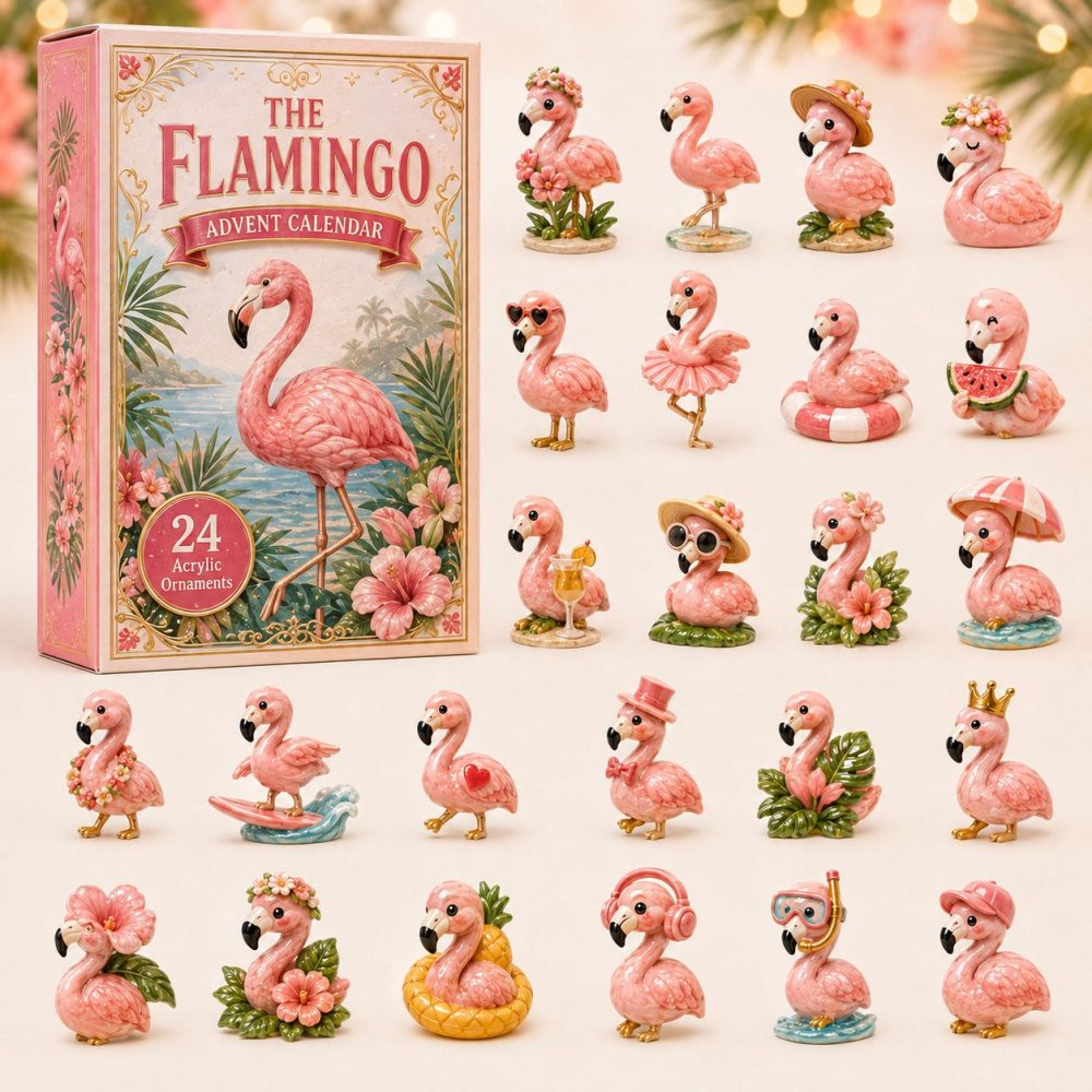 Flamingo Charm Advent Calendar 2026 - 24-Day Acrylic Countdown With Tropical Jewelry Charms, Gift-Ready Box