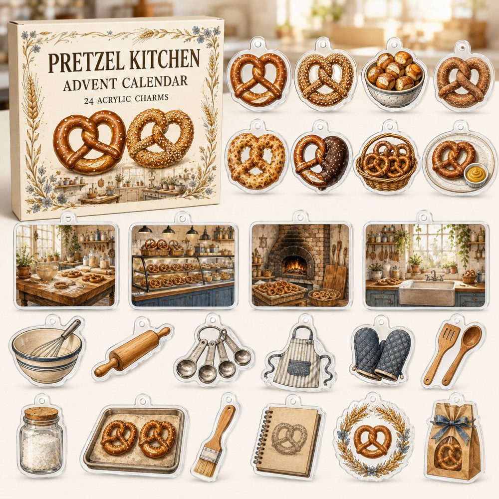 24-Day Pretzel Baking Charm Countdown — Acrylic Mini Pretzel & Bakery Charms Set For Food Lovers & Gifts
