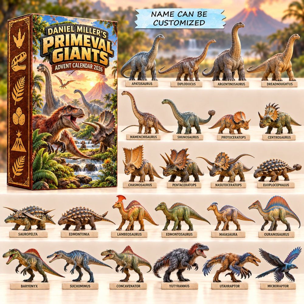 Primeval Giants 2026 Dino Advent Calendar — 24-Day Countdown With Acrylic Charms, Prehistoric Toy Gift For Kids