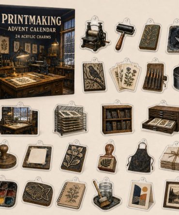 24-Day Printmaking Charm Countdown — Acrylic Press, Ink & Block Mini Charms For Artists, Creative Giftable Set