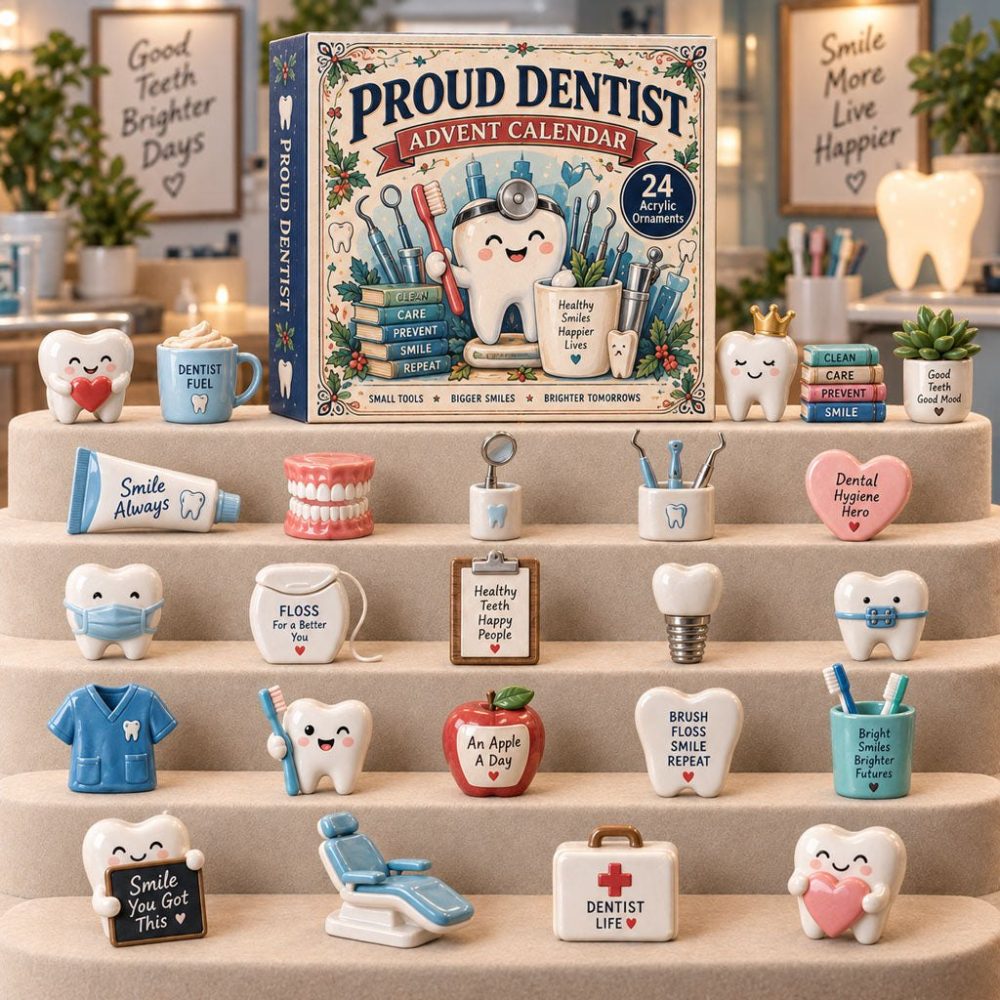 Proud Dentist 24-Day Dental Countdown 2026 — 24 Acrylic Dental Charms, Fun Gift For Dentists, Hygienists & Students
