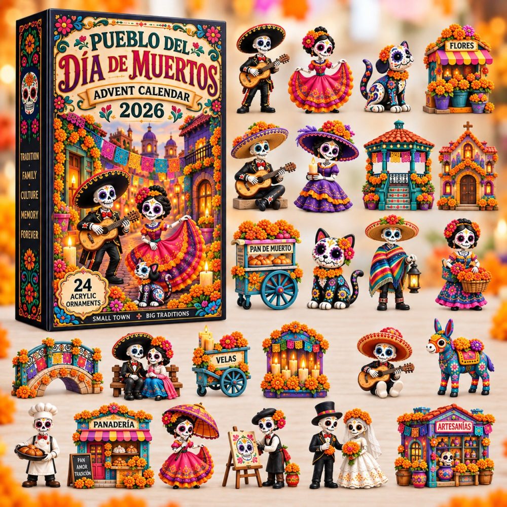 Pueblo Del Dia De Muertos 24-Day Advent 2026 - Acrylic Charm Countdown, Traditional Day Of The Dead Collectible Ornaments