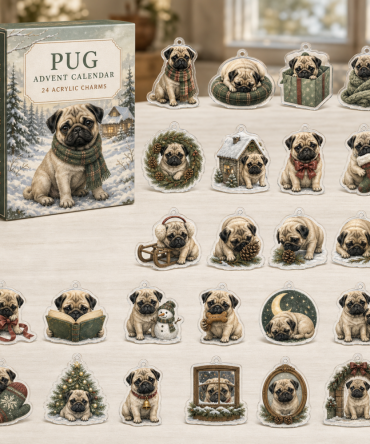 Pug Holiday Countdown Calendar — 24 Cute Acrylic Charms, Premium 24-Day Dog Lover Gift Set For Pug Owners And Collectors