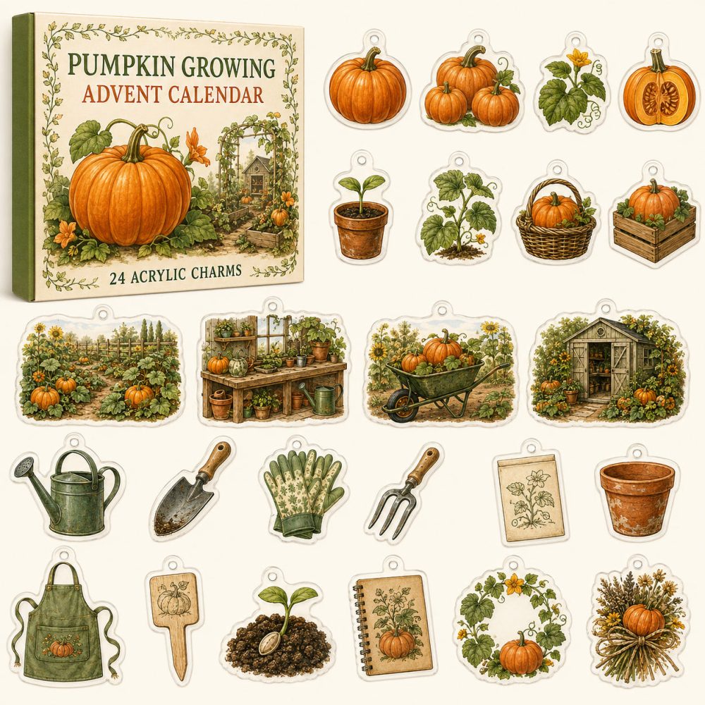 24-Day Pumpkin Growing Countdown - Autumn Acrylic Charm Advent Calendar With Harvest Ornaments For Gardeners, Halloween & Fall Decor Gifts