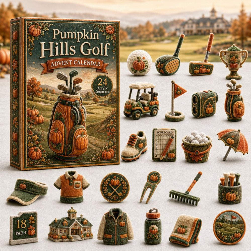 Playful 2026 Pumpkin Hills Golf Advent Countdown — 24-Day Acrylic Charm Calendar For Golfers, Fall Sports Gift & Seasonal Decor