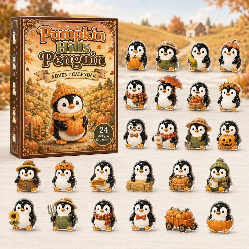 2026 Pumpkin Hills Penguin Countdown Calendar - 24 Acrylic Charms, Cute Halloween Patch Surprises & Gift-Ready Decor