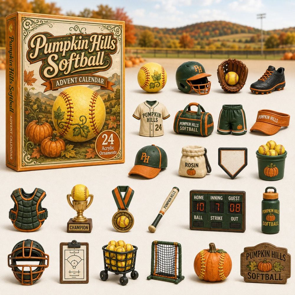 2026 Pumpkin Hills Softball Countdown Calendar - 24 Acrylic Charms, Halloween Patch & Spooky Sports Collectibles For Fans