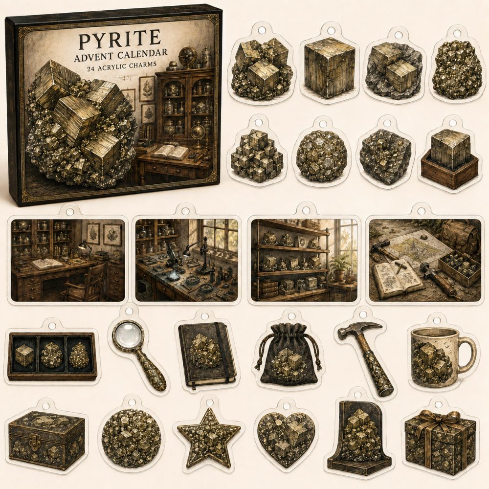 Pyrite 24-Day Charm Countdown — 24 Acrylic Pyrite-Style Charms In Gift-Ready Advent Box For Prosperity, Jewelry & Crafts