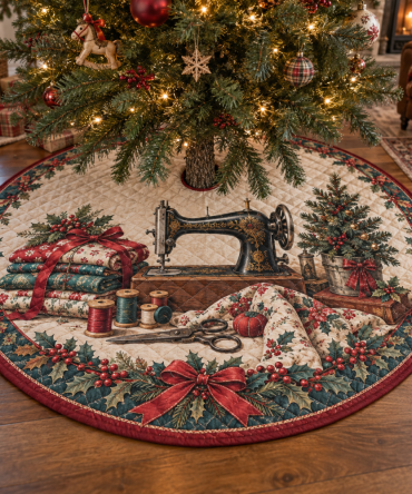 Sewist'S Quilter Sewing Room Quilted Tree Skirt - Creative Craft-Themed Christmas Tree Skirt For Makers & Sewing Rooms
