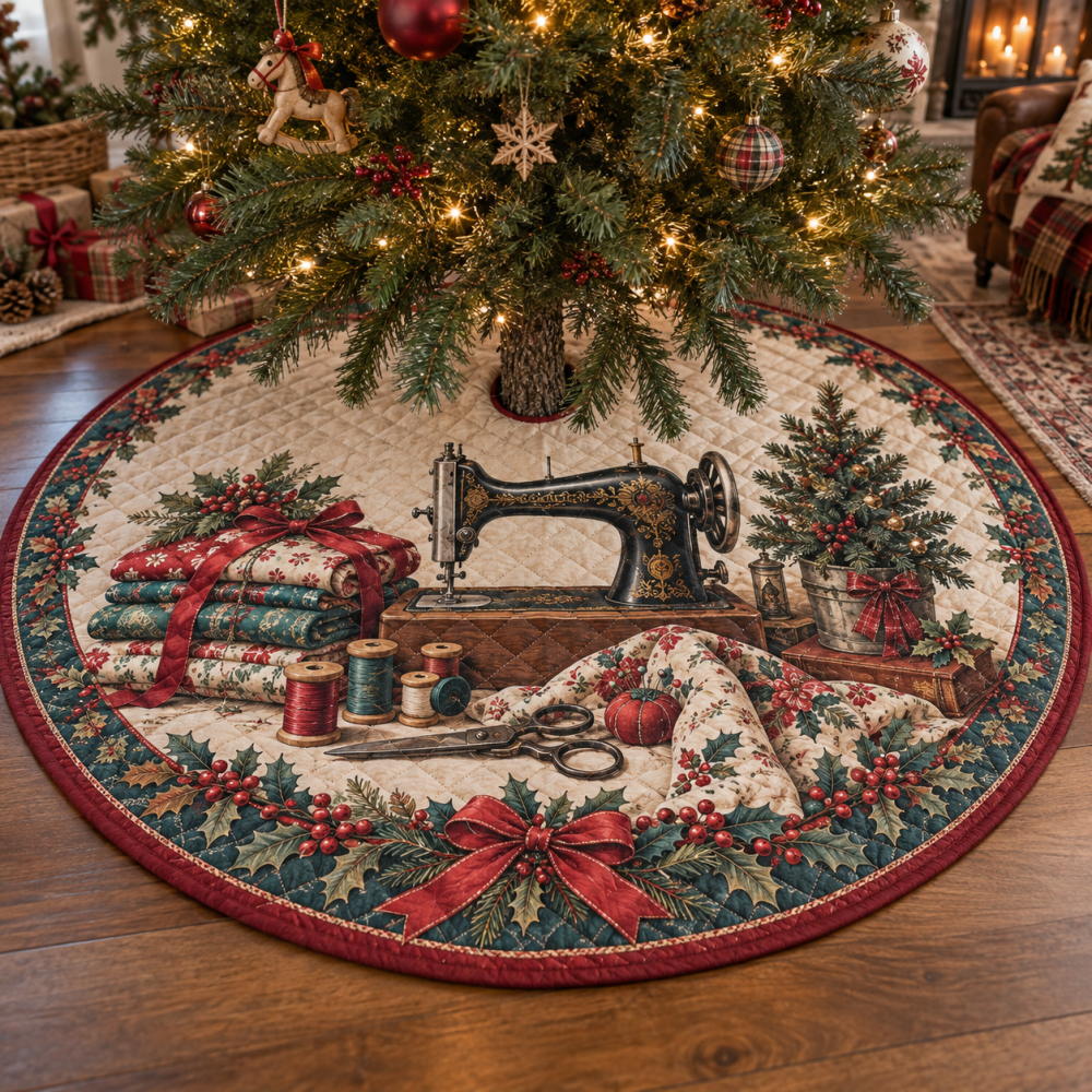 Sewist'S Quilter Sewing Room Quilted Tree Skirt - Creative Craft-Themed Christmas Tree Skirt For Makers & Sewing Rooms